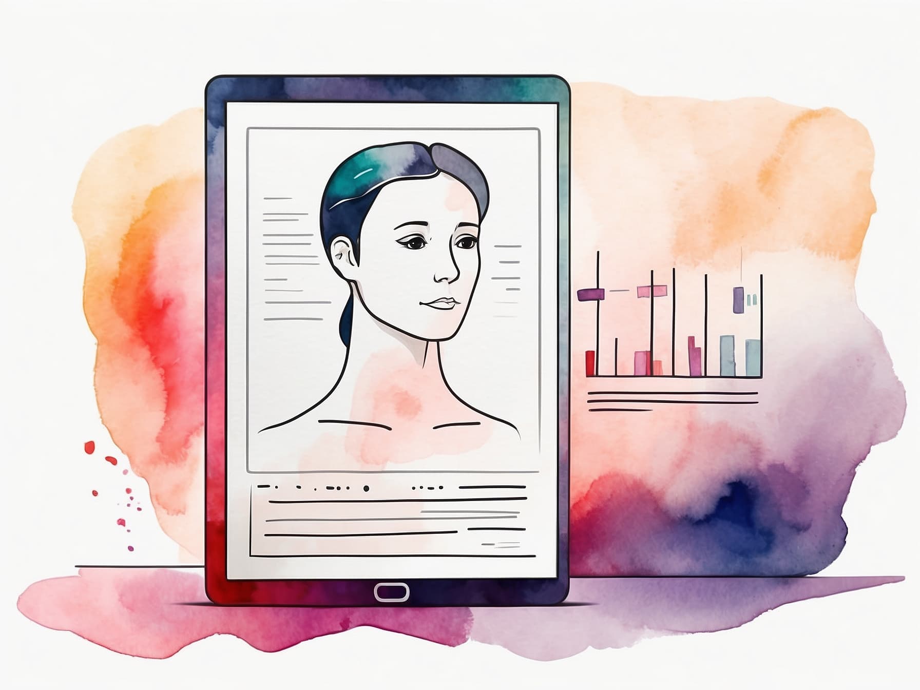 Aquarellbild eines digitalen Motivs mit Computerteilen und binärem Code