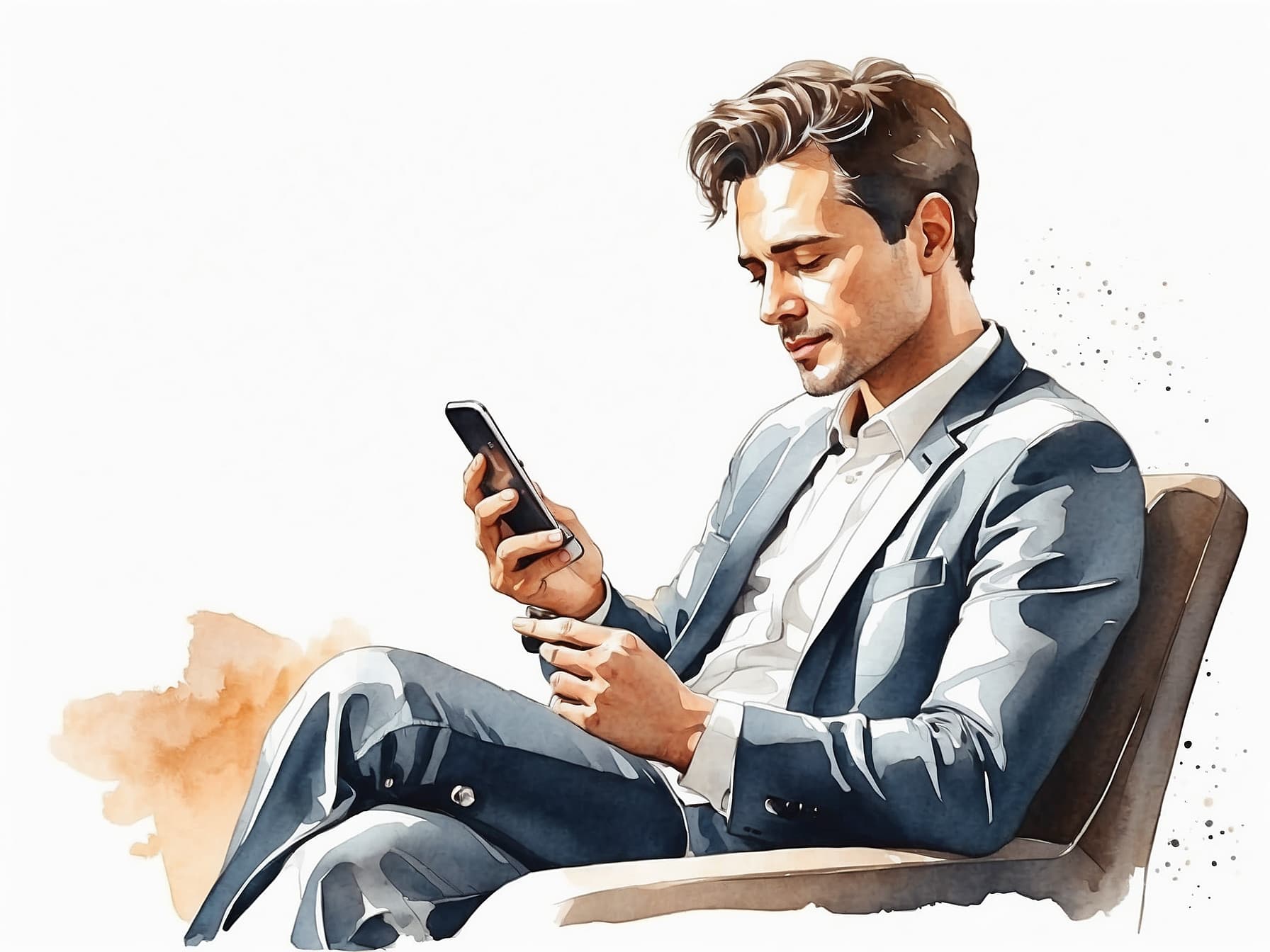 Ein zufriedener Geschäftsmann, der auf sein Smartphone blickt
