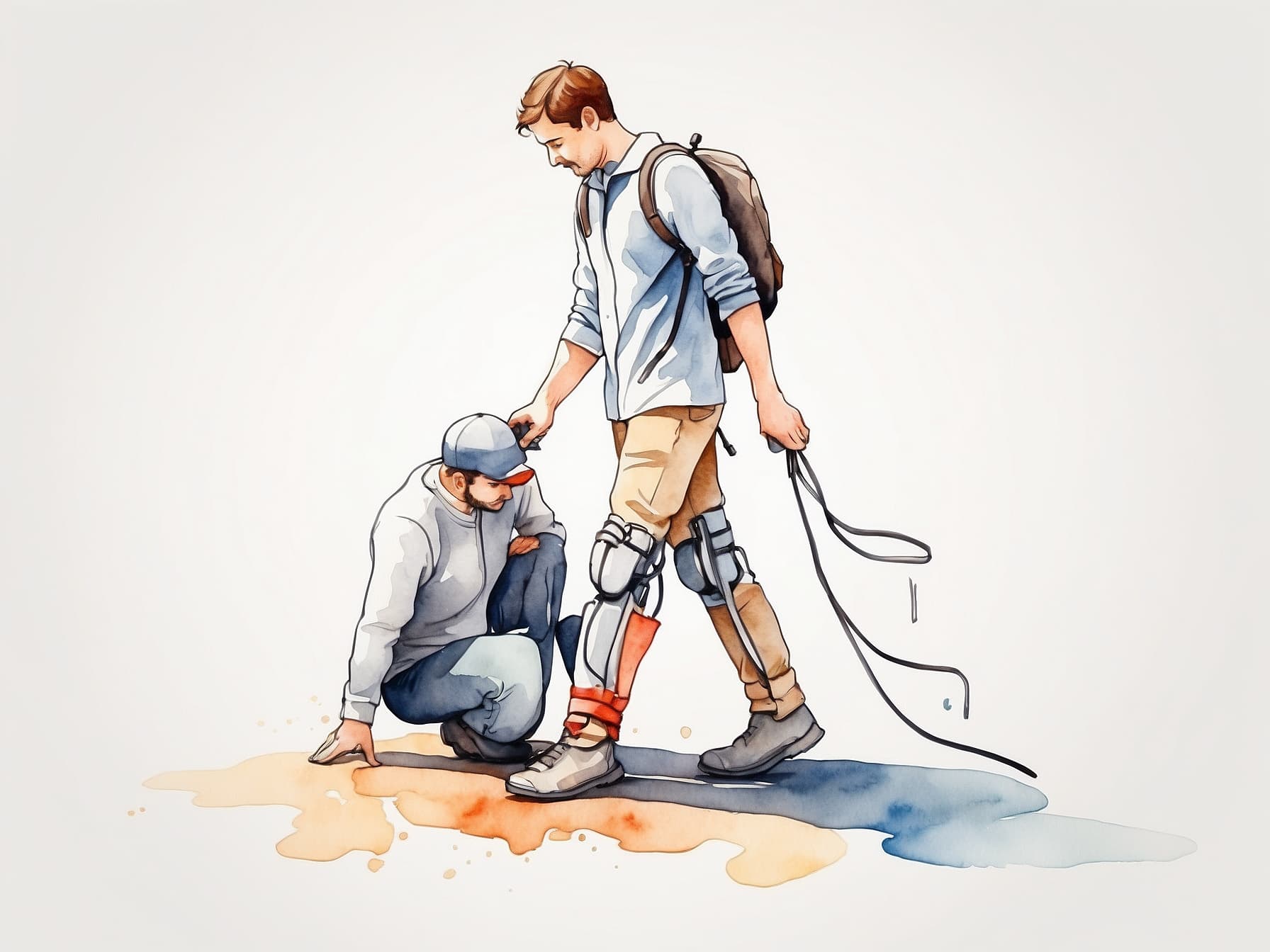 Ein Mann, der mit Hilfe eines Exoskelettes wieder Gehen lernt