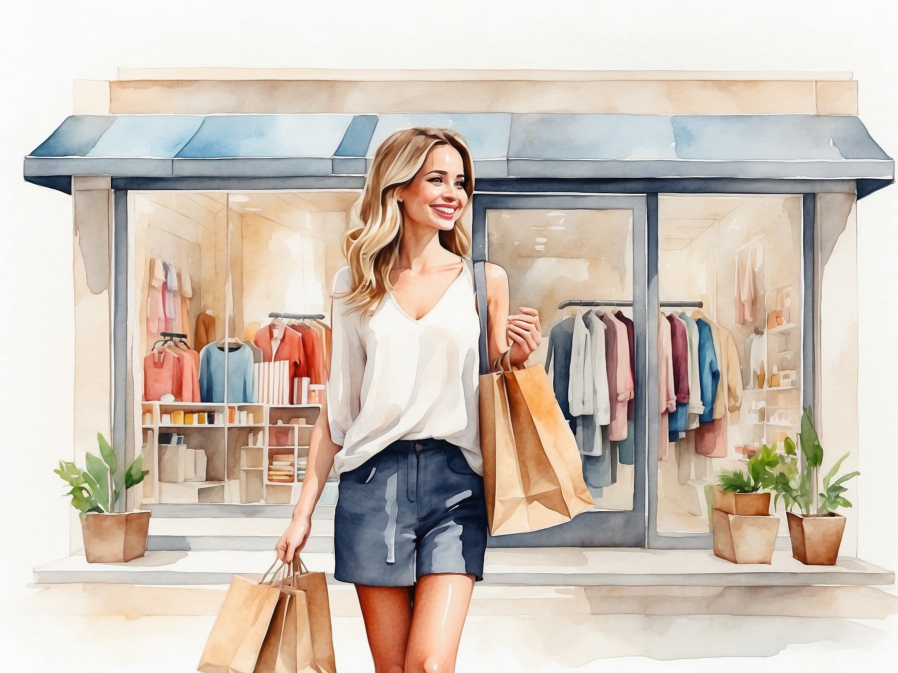 Eine glückliche Kundin beim Shoppen