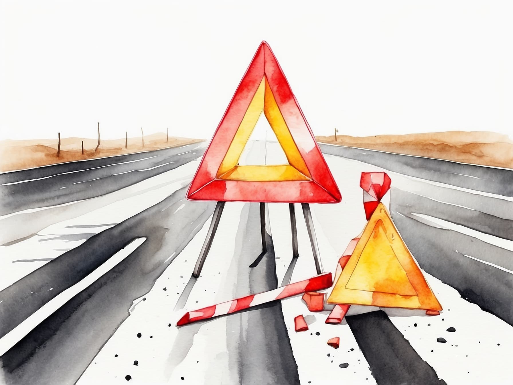 Warndreiecke von einem Unfall