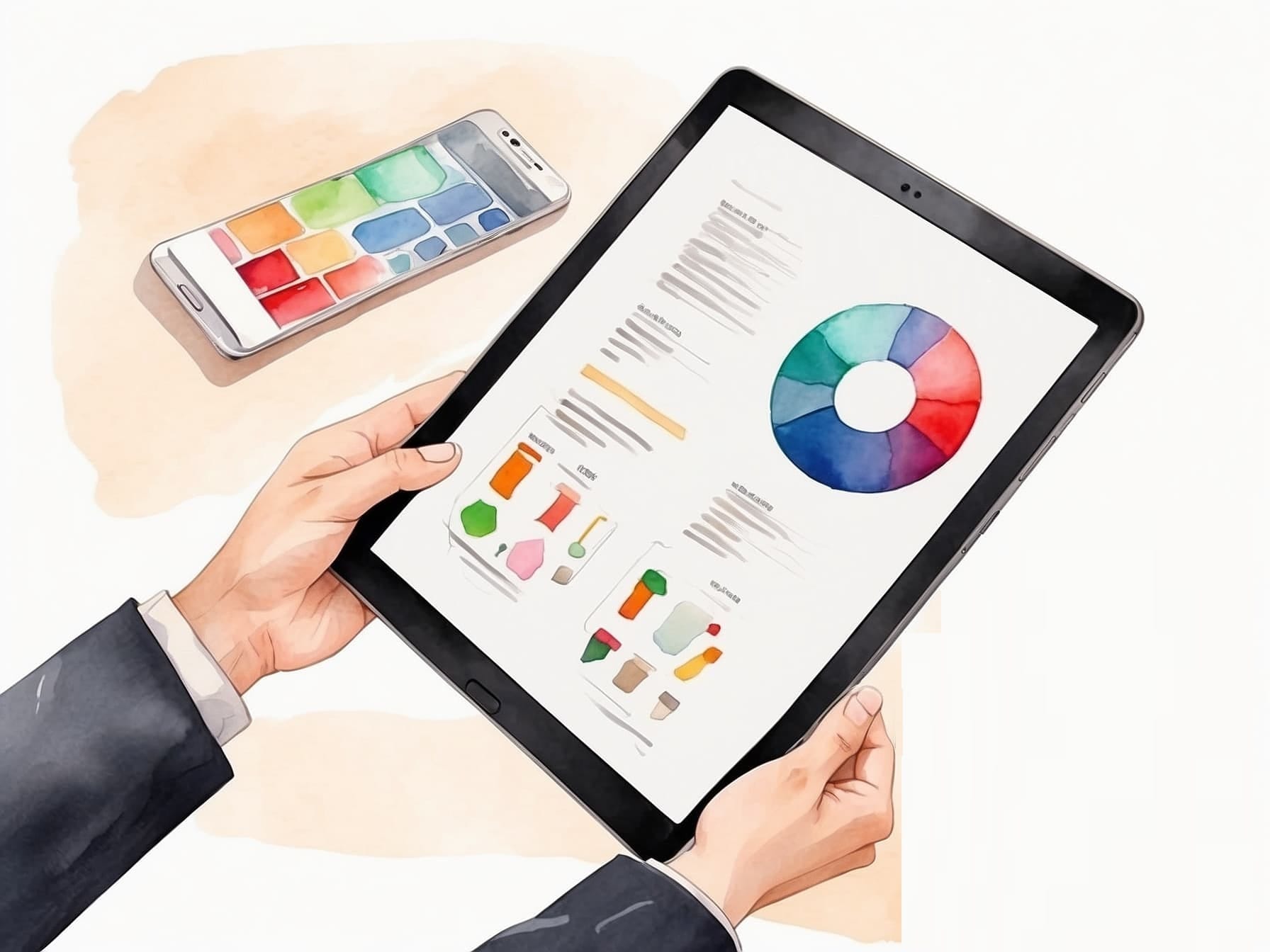 Ein Tablet gibt Überblick mit KI Statistiken