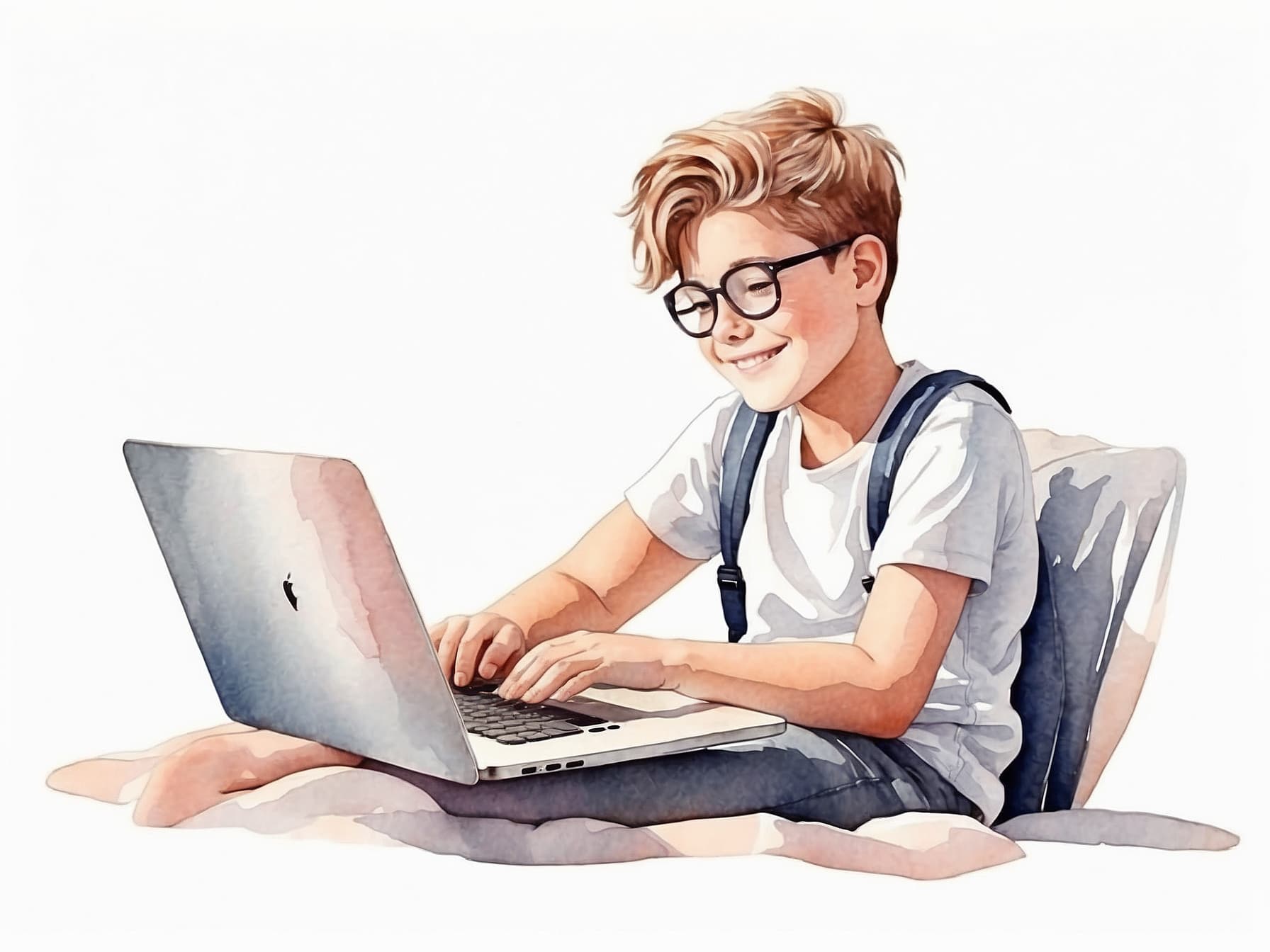 Ein fleißiger Schüler voll motiviert am Laptop