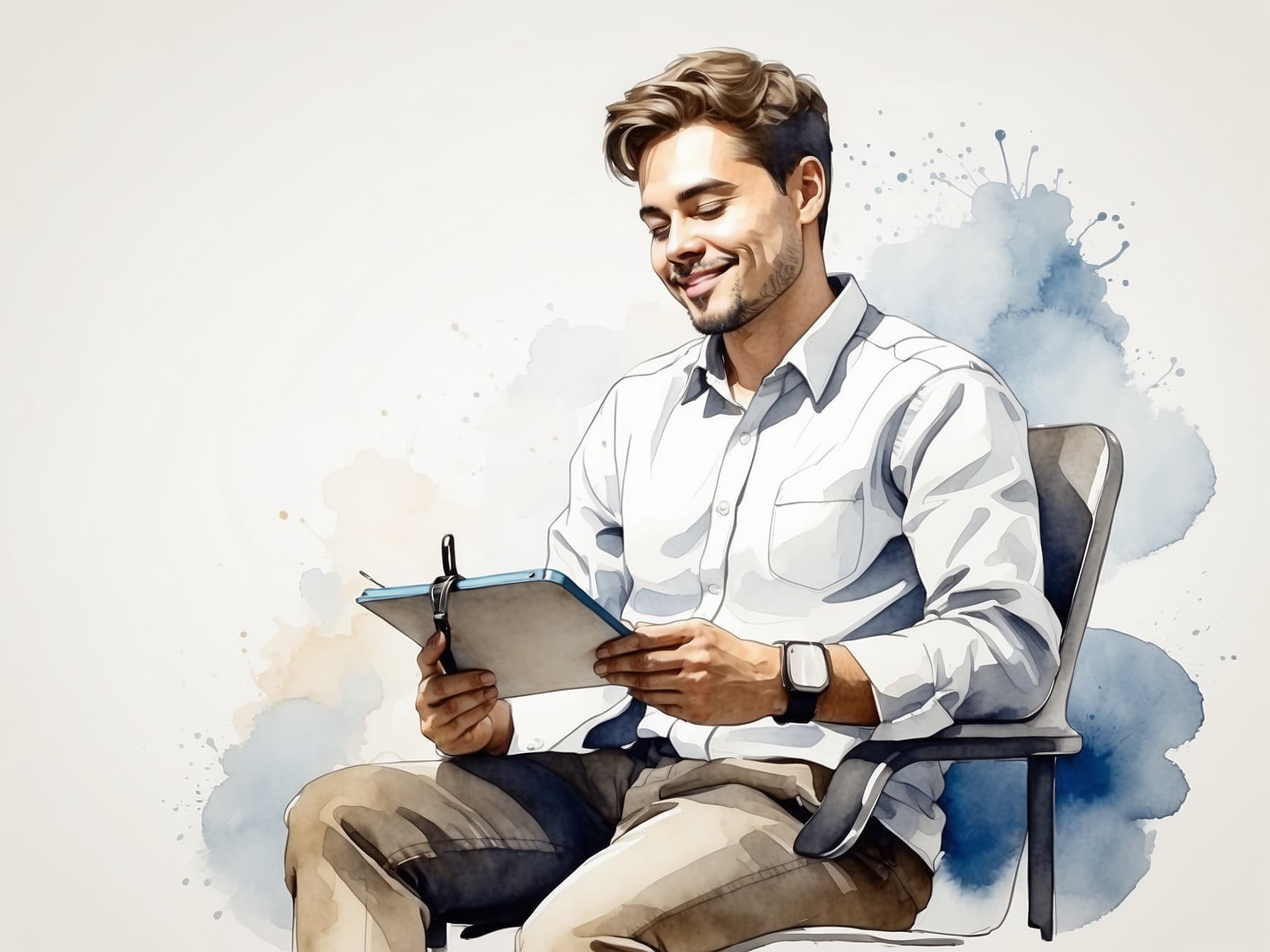 Ein Angestellter arbeitet seine To-Do´s am Klemmbrett ab
