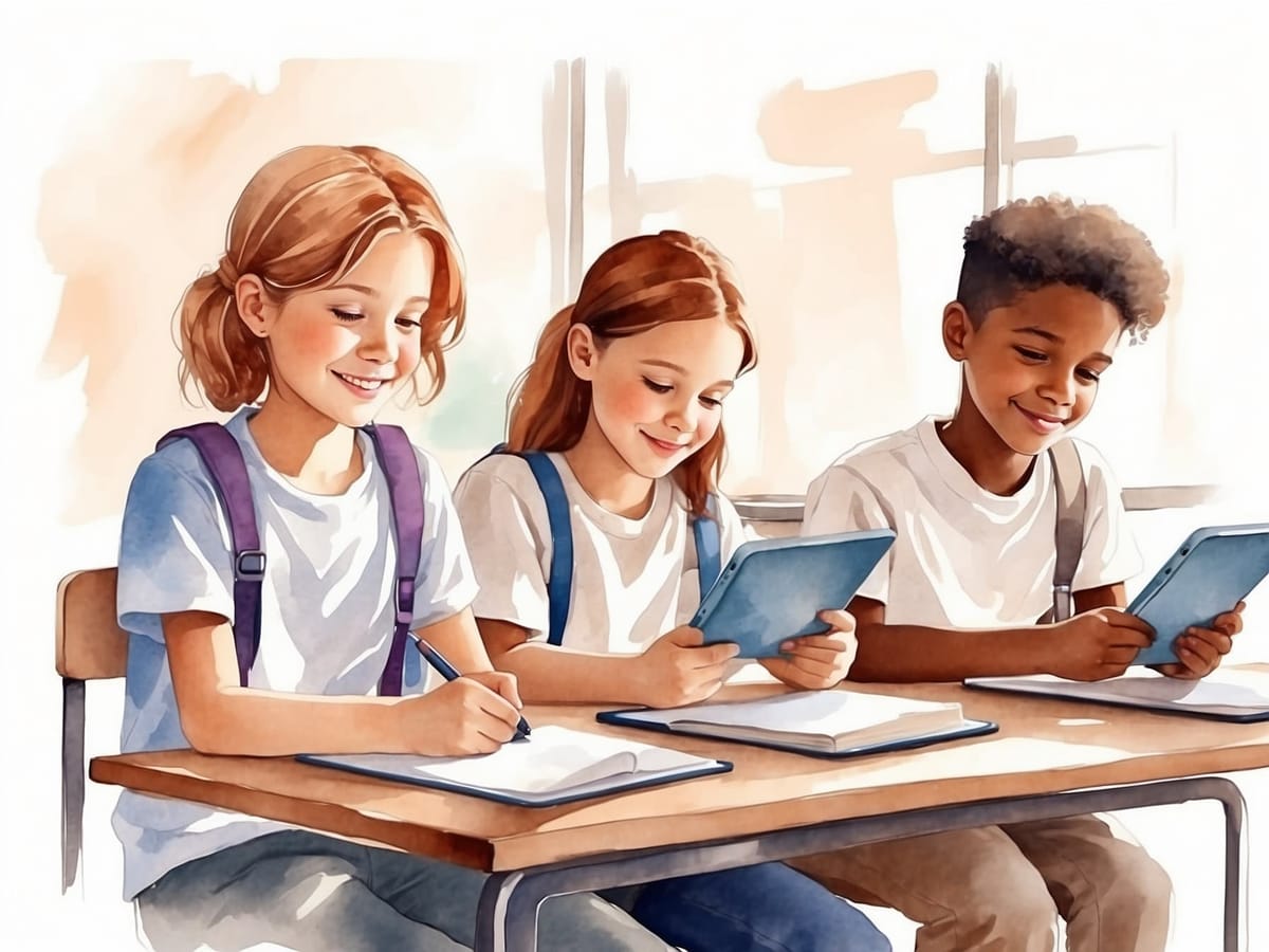 Schüler im Klassenzimmer mit Tablets für den Schulalltag