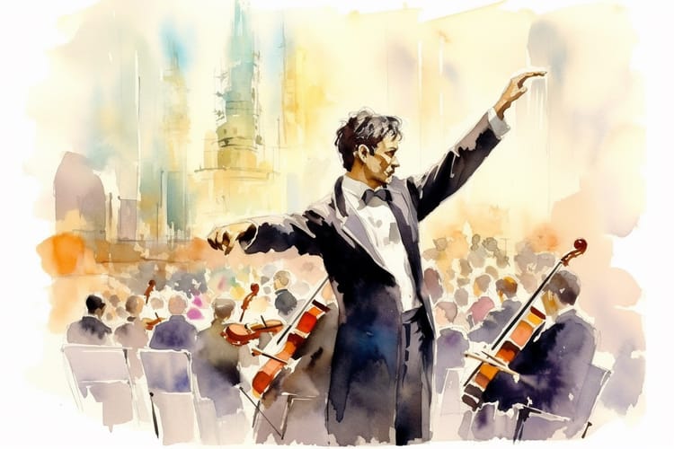 Dirigent führt ein Orchester