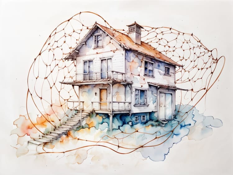 Ein Netz gespannt um ein Haus