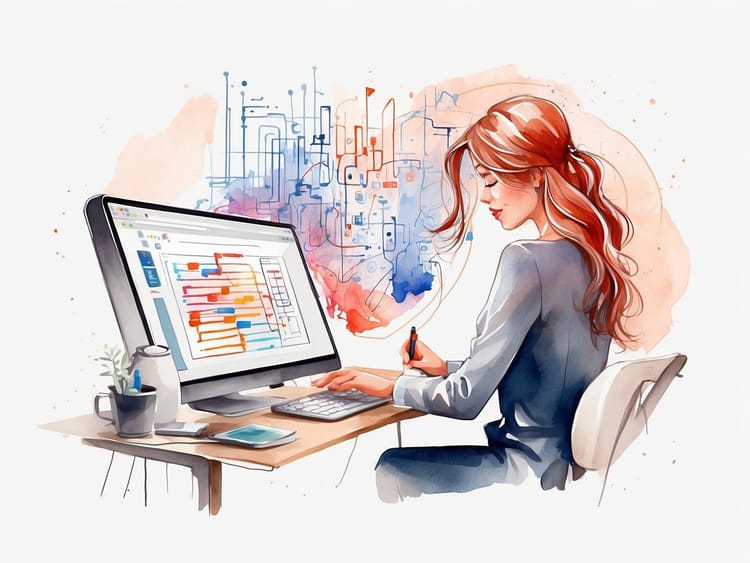 Eine Frau, die die Daten überprüft, die KI automatisiert einliest