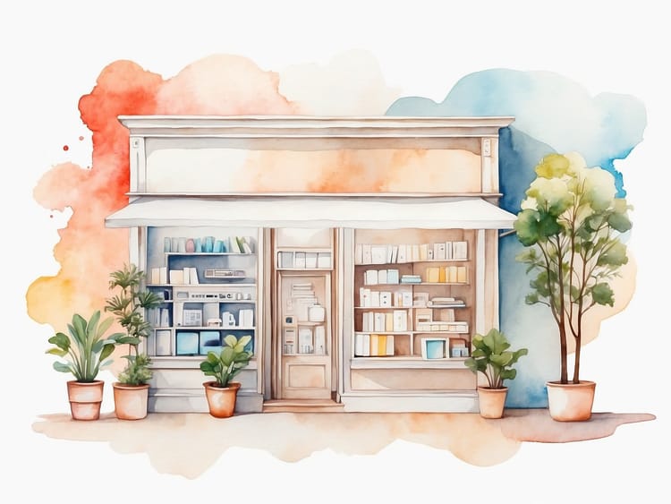 Aquarellbild eines Online-Shop-Systems im minimalistischen Stil