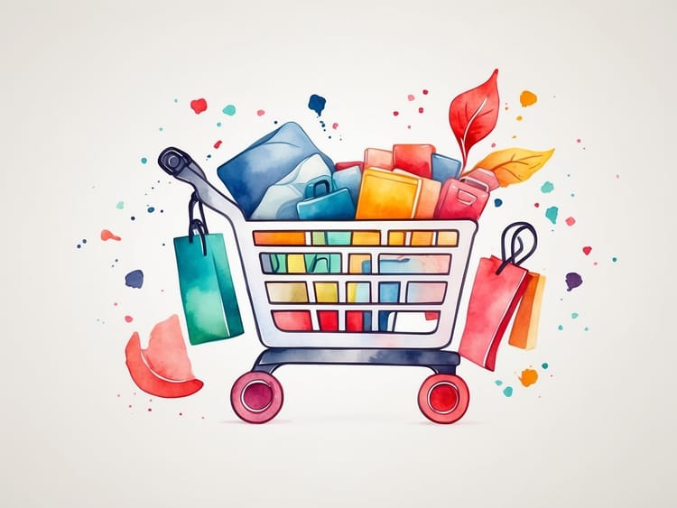 Aquarell-Icons zum Thema Online-Shopping im minimalistischen Stil