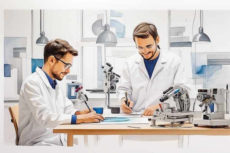 Zwei Mitarbeiter im Robotik-Labor 