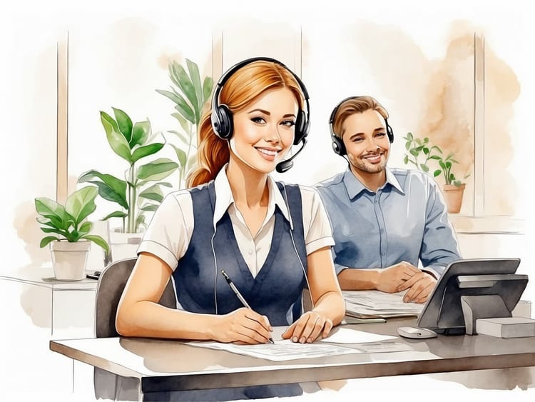 Kundenservice Mitarbeiter arbeiten Software unterstützt